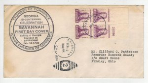 1933 GENERAL OGLETHORPE GEORGIA BICENTENNIAL 726-4B PLATE BLOCK FDC