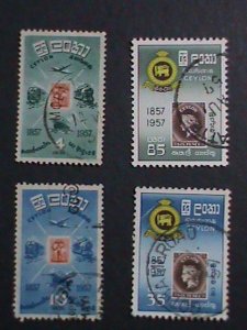 CEYLON- 1957 SC#334-7 CENTENARY OF CEYLON 1ST POSTAGE STAMP-TRAINS VERY FINE