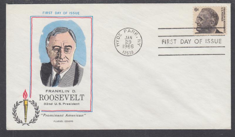 US Mel 1284-29 FDC. 1966 6c Franklin Delano Roosevelt, Fluegel Color Cachet, VF