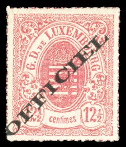 Luxembourg #O4 Cat$475, 1875 12 1/2c rose, hinged, signed Calves