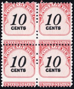 J97, Mint NH 10¢ Misperforated Error Block of Four Postage Due Stamps