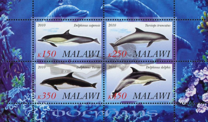 Malawi Dolphin Ocean Life Marine Fauna Souvenir Sheet of 4 Stamps Mint NH