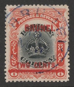 BRUNEI 1906 Labuan Crown 'TWO CENTS' on 8c black & vermilion.