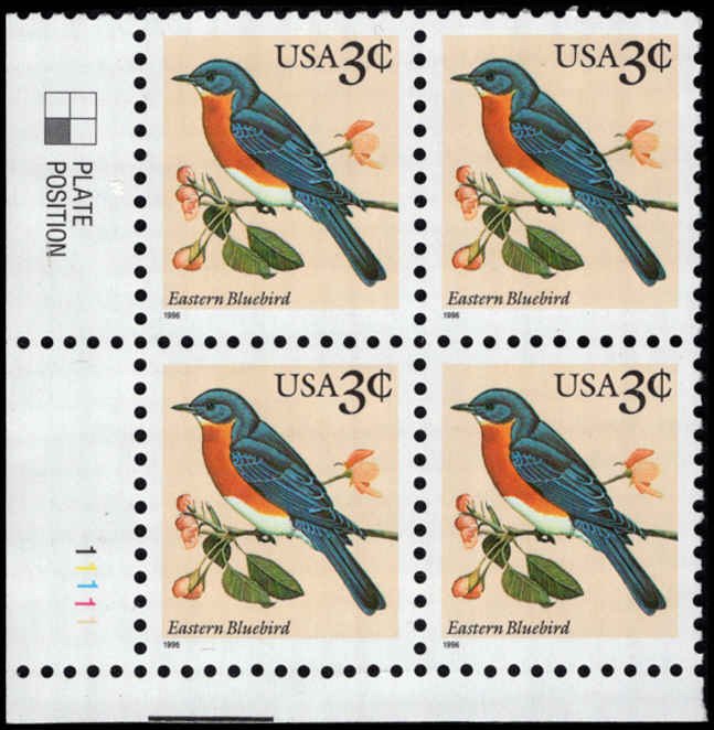 US #3033 BLUEBIRD MNH LL PLATE BLOCK #11111 DURLAND .50¢