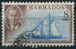 barbados Sc#221 Used, 8c choc & brt bl, King George VI and Local Scenes (1950)