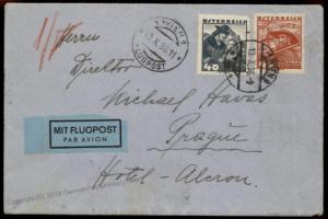 Austria Vienna Prague Czech 1936 Airmail Rohrpost Pneumatic Mail Cover 66957