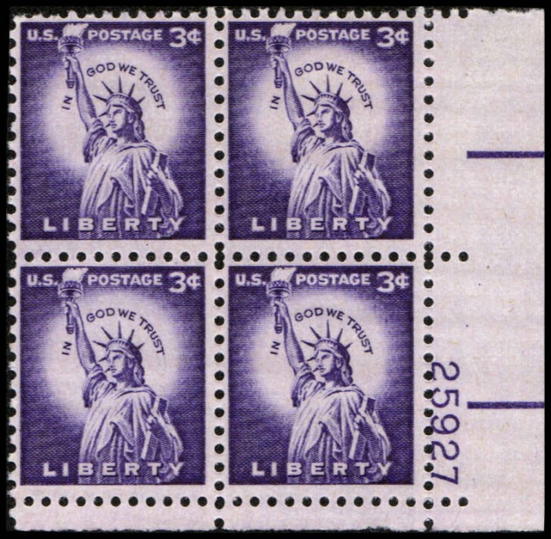 US #1035c LIBERTY MNH LR PLATE BLOCK #25927