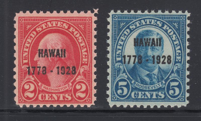 US Sc 647-648 MNH. 1928 Hawaii overprints, cplt set, F-VF