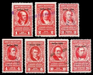Scott R448-R454 $1.00-$20.00 1946 Dated Red Revenues Used Fine+ Cat $27.25