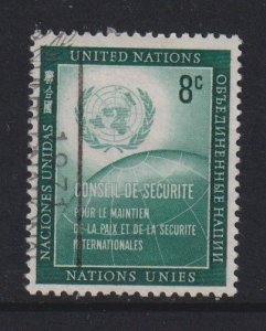 United Nations New York   #56  used  1957  UN emblem and globe  8c