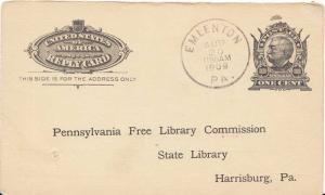 United States Pennsylvania Emlenton 1909 duplex  Postal Card.