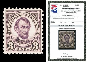 Scott 584 1925 3c Lincoln Perf 10 Rotary Mint Graded XF-Sup 95 NH with PSE CERT