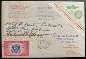 1936 Reynosa Tamps Mexico First Rocket Flight cover To McAllen TX USA Signed
