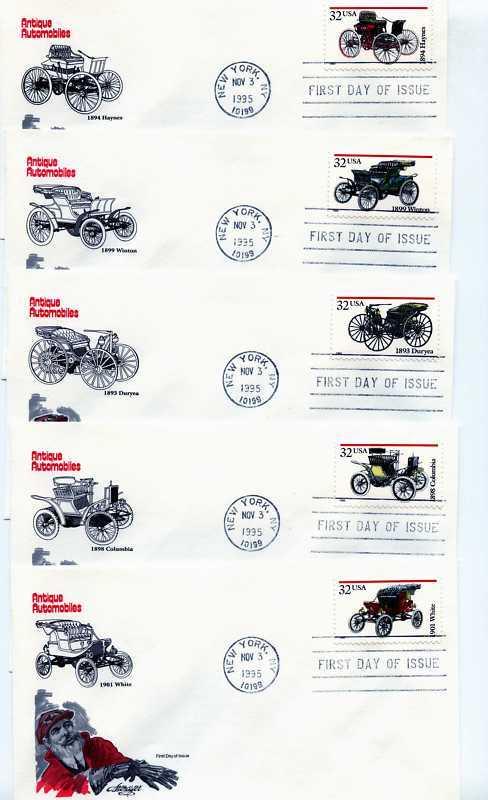 3019-23  Antique Automobiles,  Artmaster, 5  FDCs