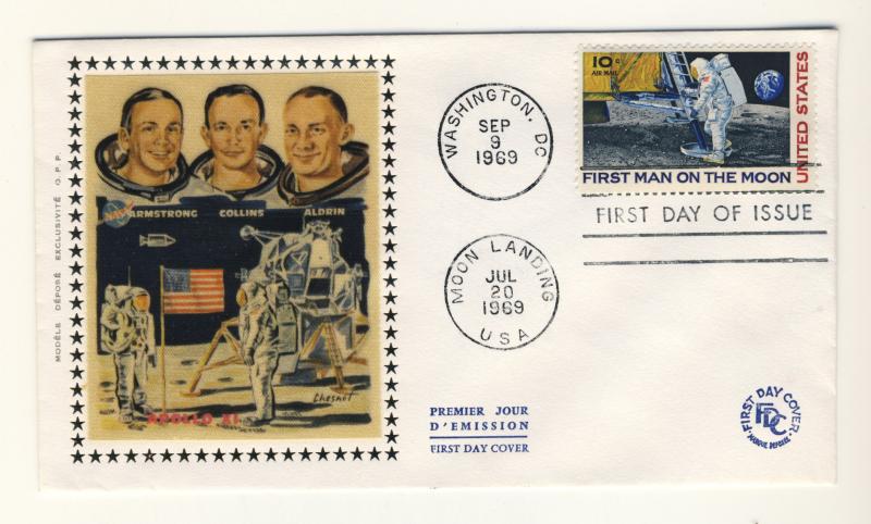 US - 1969 - Scott C76 FDC - CHENET silk cachet (French) 1st Man in the Moon