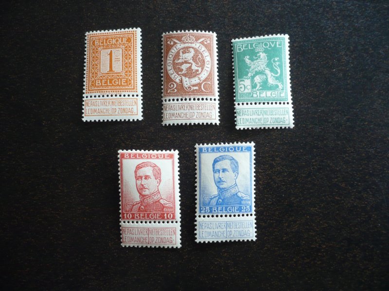 Stamps - Belgium - Scott# 92-94,103a,105 - Mint Hinged Part Set of 5 Stamps