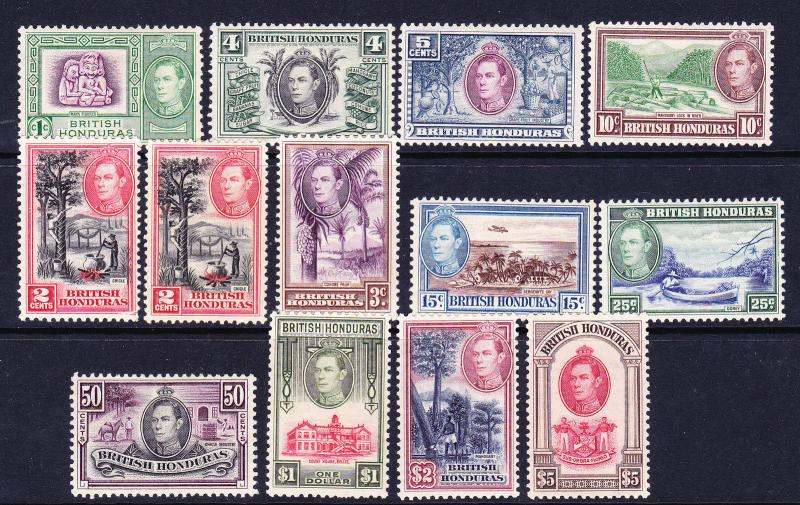 BRITISH HONDURAS 1938 KGVI PICTORIALS SET 13 MH SG 150/61    