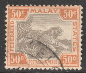 Malaya FMS Federated States Scott 71 - SG74b, 1922 Leaping Tiger 50c used