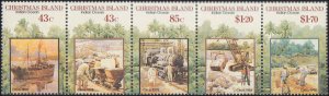 Christmas Island #302a, Complete Set, Strip of 5, 1991, Minerals, Never Hinged