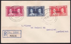 NIUE 1937 Coronation set on 1937 registered cover to NZ....................B3949