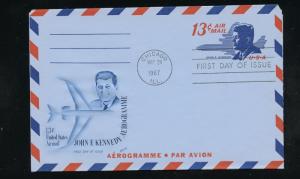 US UC39 13c Air Mail Letter John F. Kennedy UA Fleetwood cachet FDC