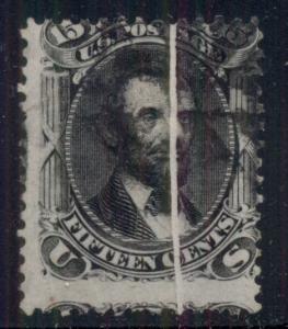 US #77var 15¢ black, used w/pre-printing paper fold, sealed tear, nice item