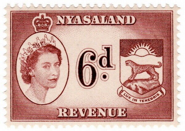 (I.B) Nyasaland Revenue : Duty Stamp 6d