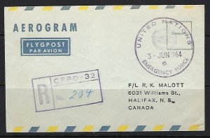 CANADA 1966 UN EMERGENCY FORCE IN THE MIDDLE EAST REGISTERED CFPO