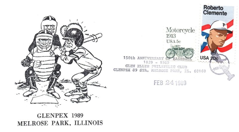 US EVENT SPECIAL PICTORIAL POSTMARK 150 YEARS OF ORGANIZED BASEBALL GLENPEX 1989