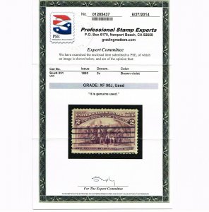 EXCEPTIONAL GENUINE SCOTT #231 USED COLUMBIAN PSE CERT GRADED XF-90J JUMBO