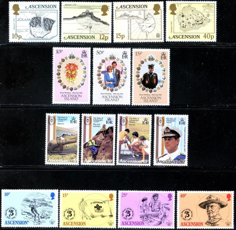 ASCENSION Sc#290-316 1973-81 Seven Sets Mint OG LH