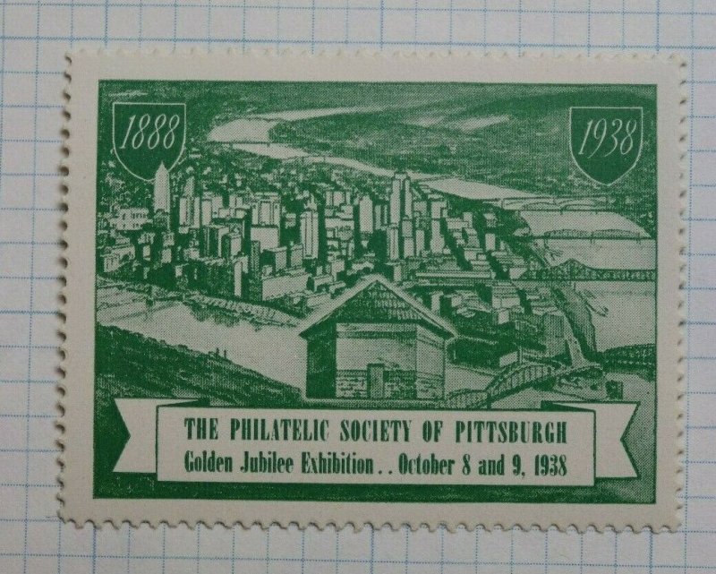 Philatelic Society of Pittsburgh 1938 Golden Jubilee Expo Souveir Ad Label