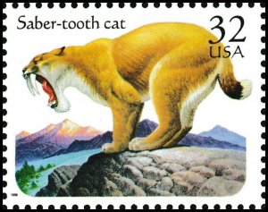 US 3080 Prehistoric Animals Saber-tooth cat 32c single (1 stamp) MNH 1996 