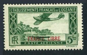 Fr Polynesia C2, MNH. Michel 158 Oceania. Seaplane Flight, Boat. Overprint 1941.