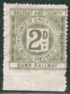 GB IRELAND B&CDR RAILWAY Letter Stamp 2d Belfast & County Down Mint MNG LIME112