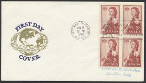 1959 #386 Royal Visit FDC Block Van Dahl GP Cachet Ottawa