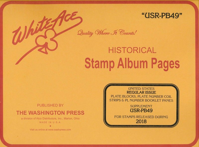 WHITE ACE 2018 US Regular Issue Plate Blocks Album Supplement USR-PB49