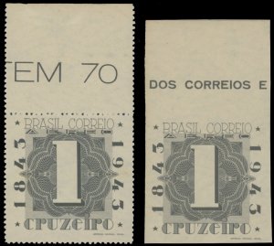 1943, BRAZIL CENTENARY OF POSTAGE STAMPS, 1C-PERF AND IMPERF PROOFS, SC. #C50