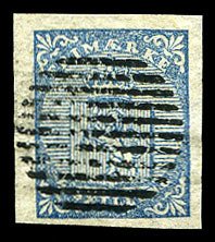 Norway #1 Cat$165, 1855 4s blue, black grid cancel, huge margins