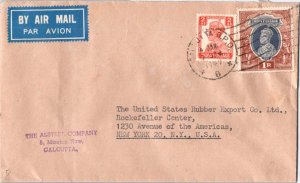 India 2a and 1R KGVI 1949 Calcutta G.P.O. Airmail to New York, N.Y.  Corner c...
