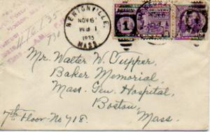 United States Massachusettstonville 1938 numeral duplex  3c Washington Frankl...