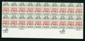 2053 Civil Service 20¢ Plate Block of 20 Stamps  MNH 1983 