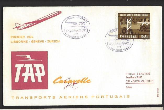 PORTUGAL FFC 1967 TAP First Flight Cover Lisbon to Zurich Switzerland
