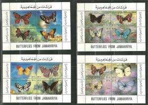 Libya 966 a-d,  e-h, i-l, m-p, MNH S/S's Butterflys SCV 20.0