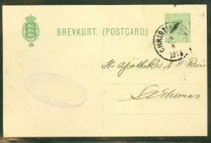 DWI #BK17, 5bit Chr. X card tied Christiansted 1916 Facit $460.00