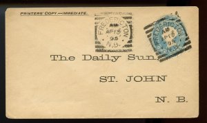 ?FREDERICTON N.B. Squared circles on 1c Printed matter 1895 cover  Canada