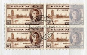 BERMUDA; 1946 early GVI Victory issue fine used POSTMARK BLOCK of 4