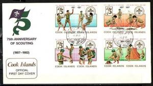 Cook Is., Scott cat. 700-703. 75th Scout Anniversary issue. First day cover. ^