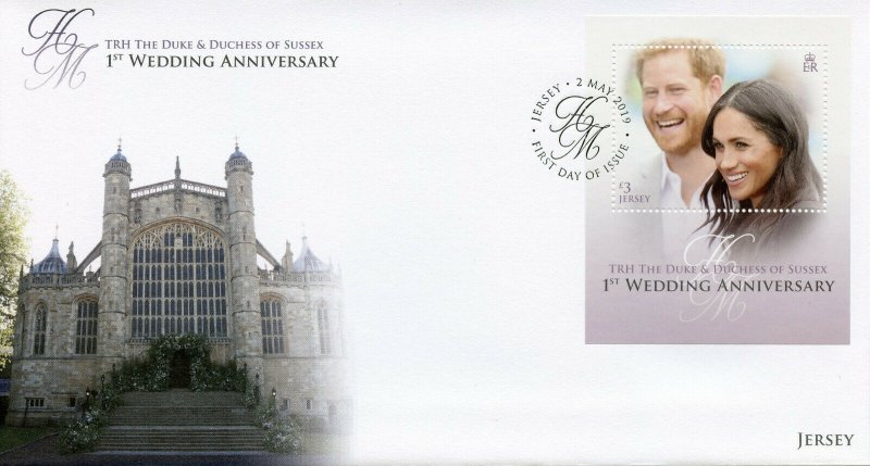 Jersey 2019 FDC Prince Harry Meghan 1st Wedding 1v M/S Cover Royalty Stamps