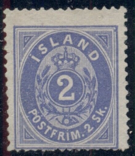 ICELAND #1 (1) 2sk blue, unused no gum, strong color, Scott $1,050.00